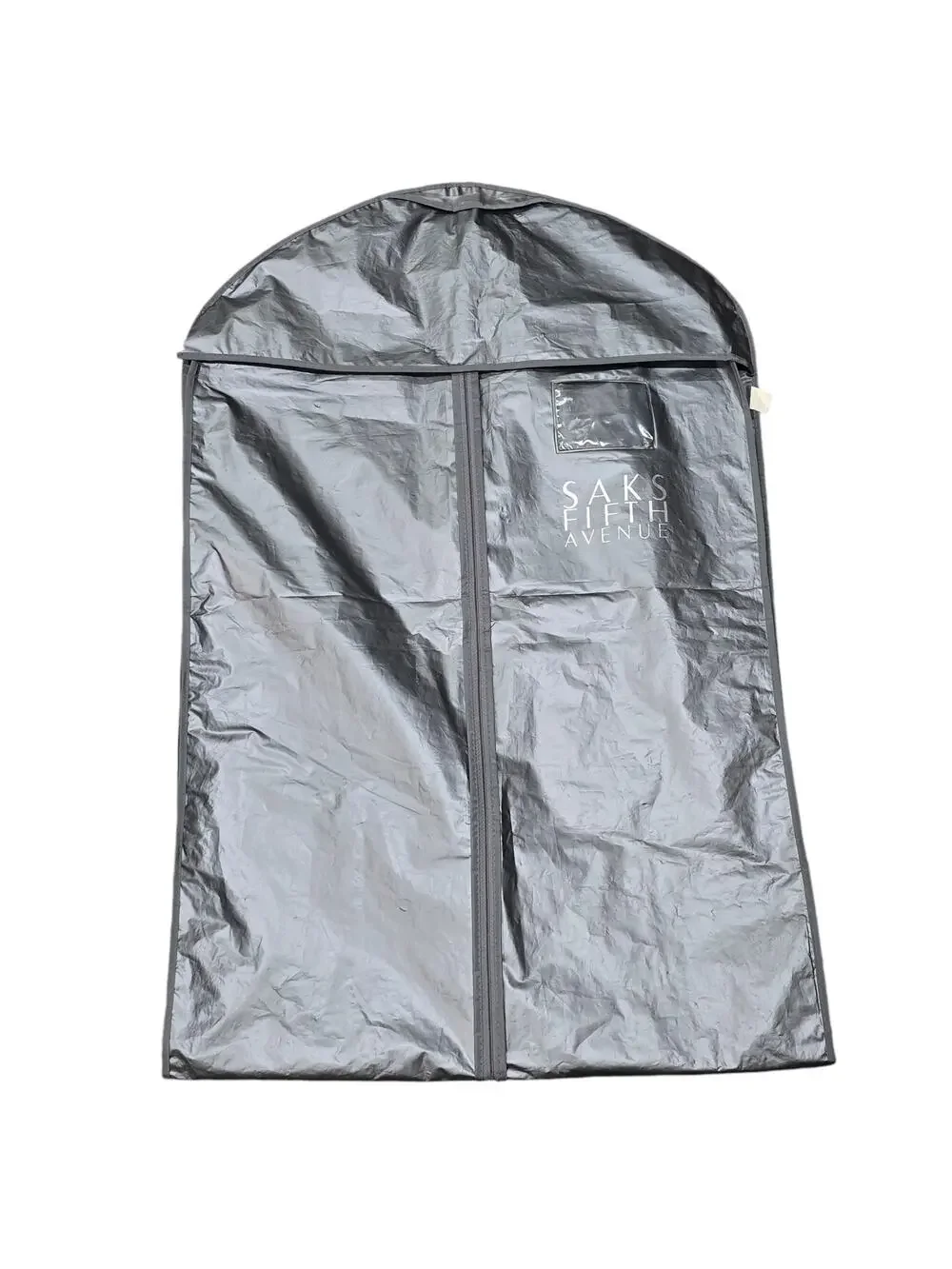 Saks Fifth Avenue Gray Plastic Garment Clothes Zip Fold Up Storage Bag